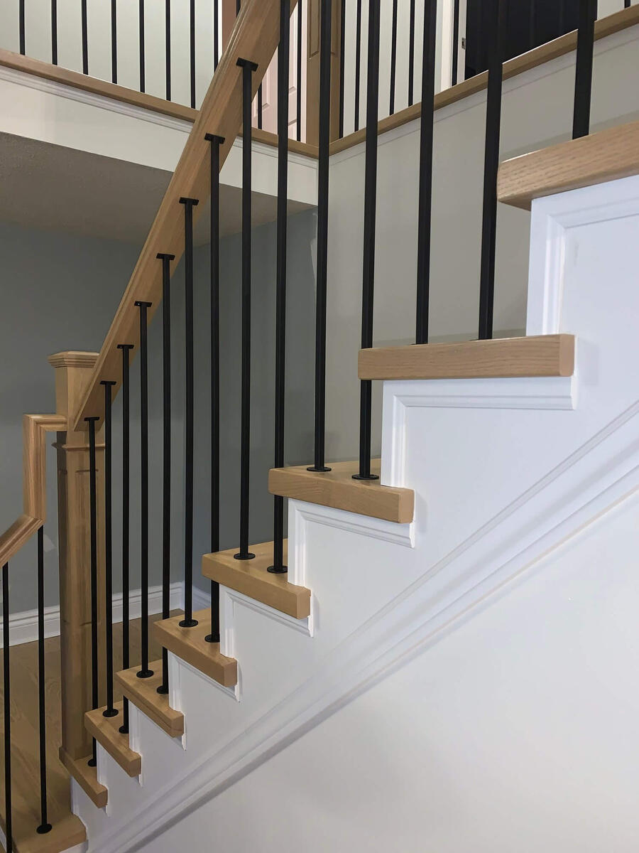 Close-up of the wooden staircase steps