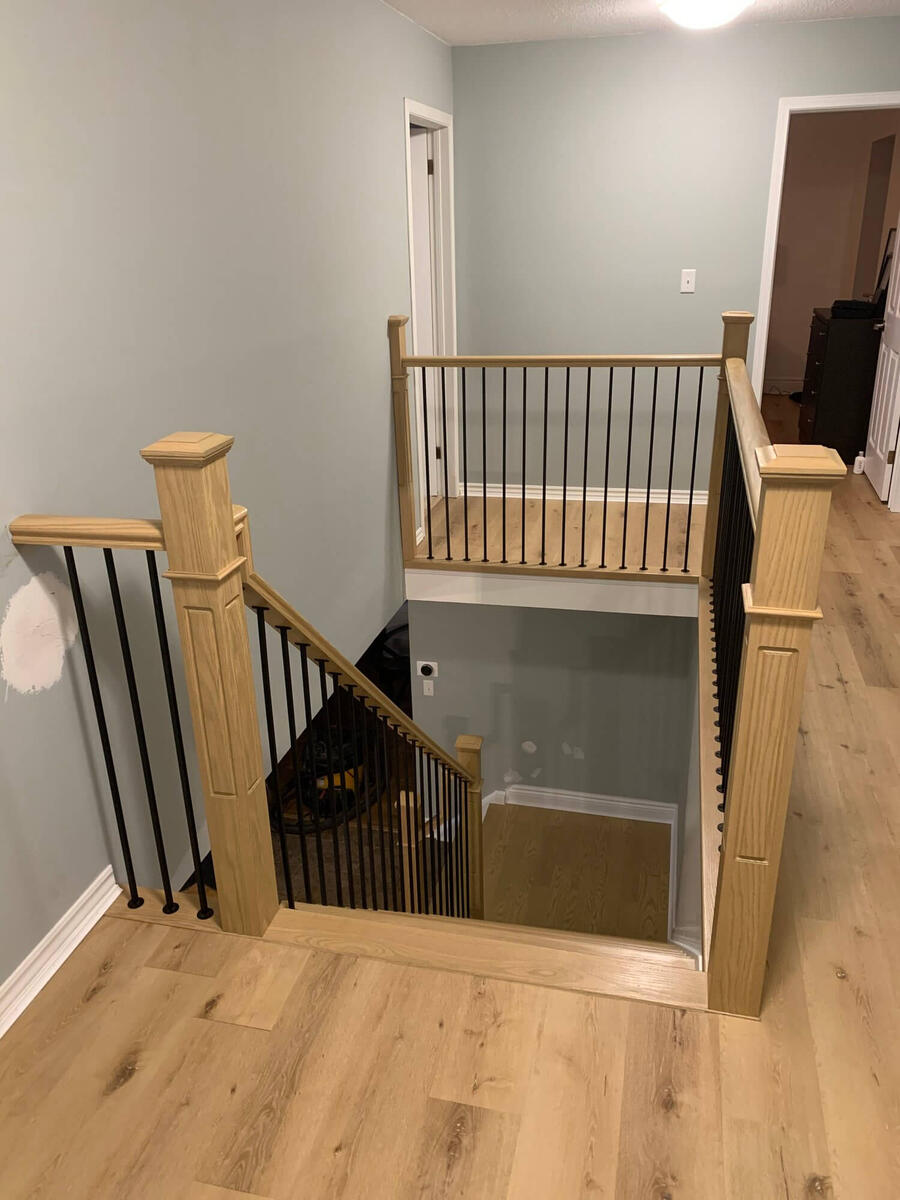 Detailed view of the custom hardwood staircase