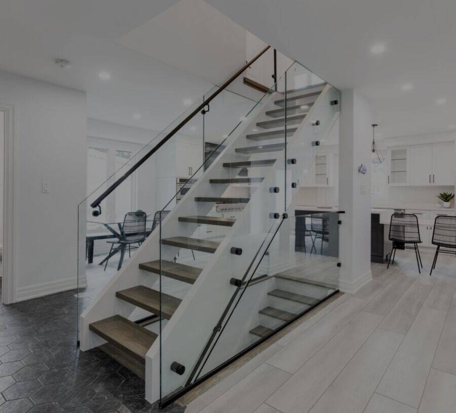 Custom hardwood staircase with wooden railings